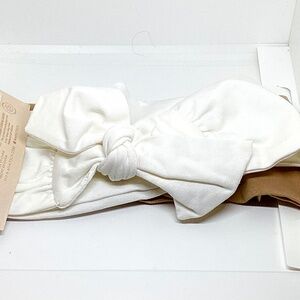 Kitsch Cotton Adjustable Headbands 2pc Set in White & Tan - New